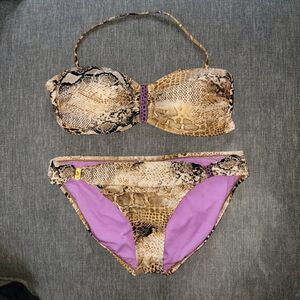 Kenneth Cole Women's 2 piece Snake Printed Bandeau Swimsuit Bikini SZ Xl…